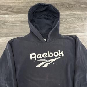 Vintage Reebok Hoodie Mens Extra Large Faded Logo Spell Out Pullover Sweatshirt